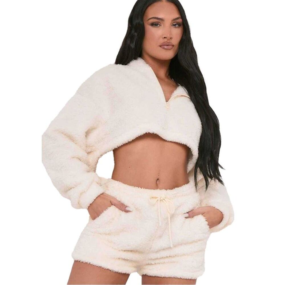 Missy Empire Womens/Ladies Teddy Fleece Shorts / Cream